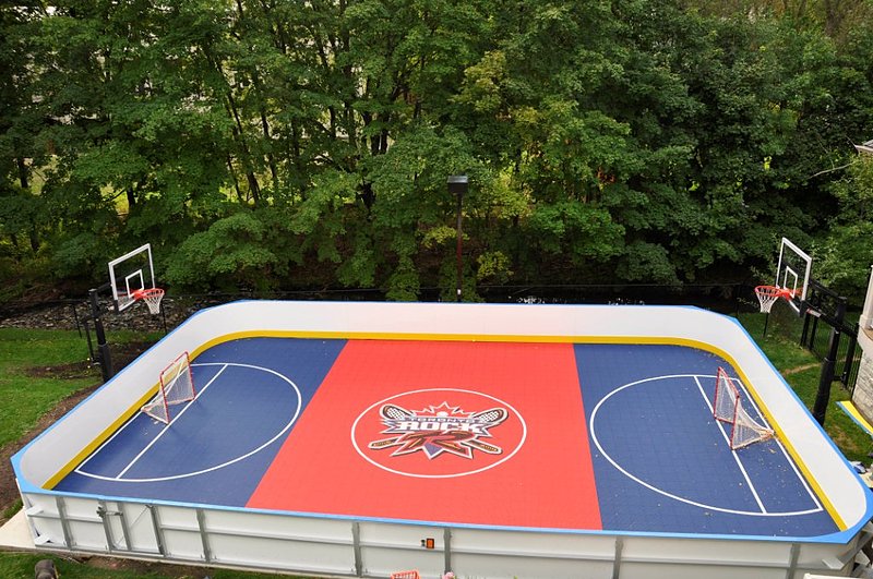 Versacourt basketball court in hunter green and burgundy